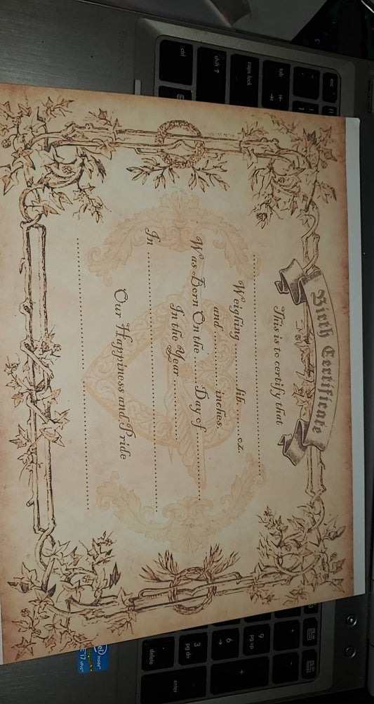 Newborn baby birth certificate perfect for reborn or silicone baby adoption