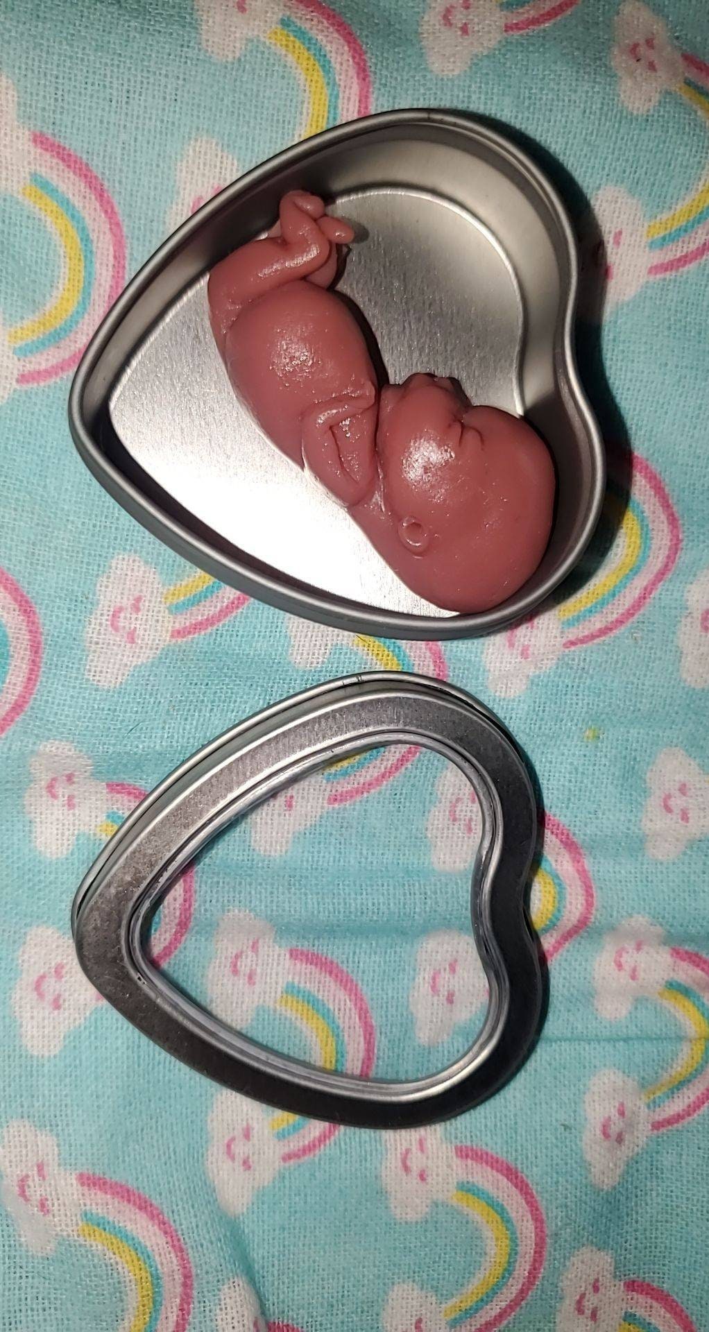 12 week gestation fetus baby memorial baby in tin heart keepsake