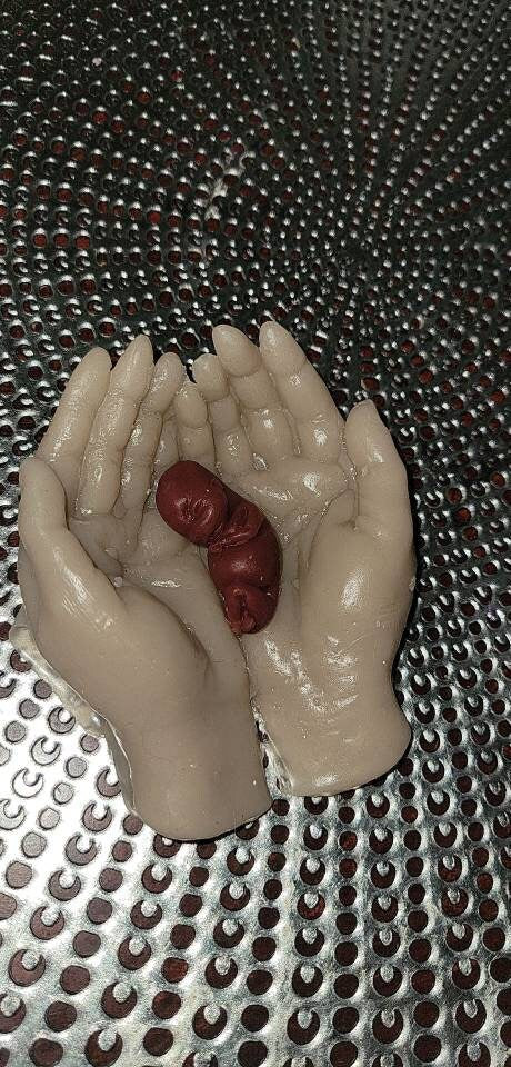 Memorial fetus babies silicone fetus and hands 10 or 11 week gestation