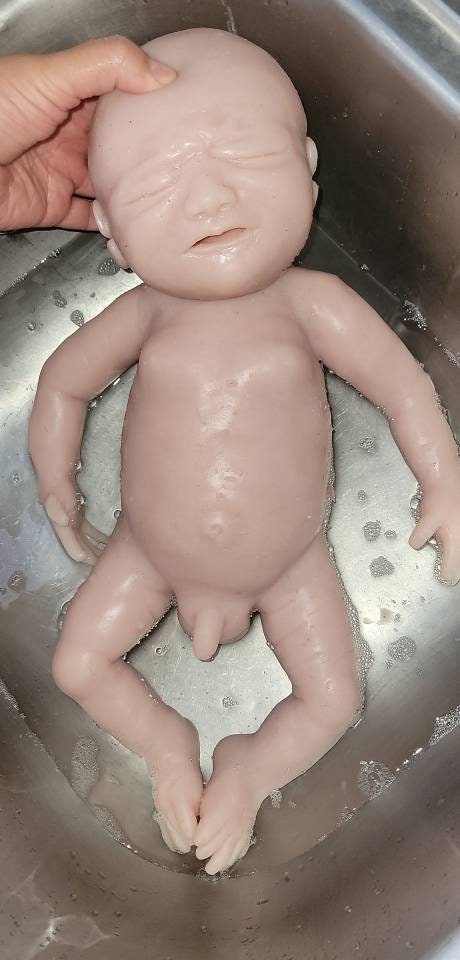 Full Body Silicone Baby Boy crying closed eyes 17" Alph