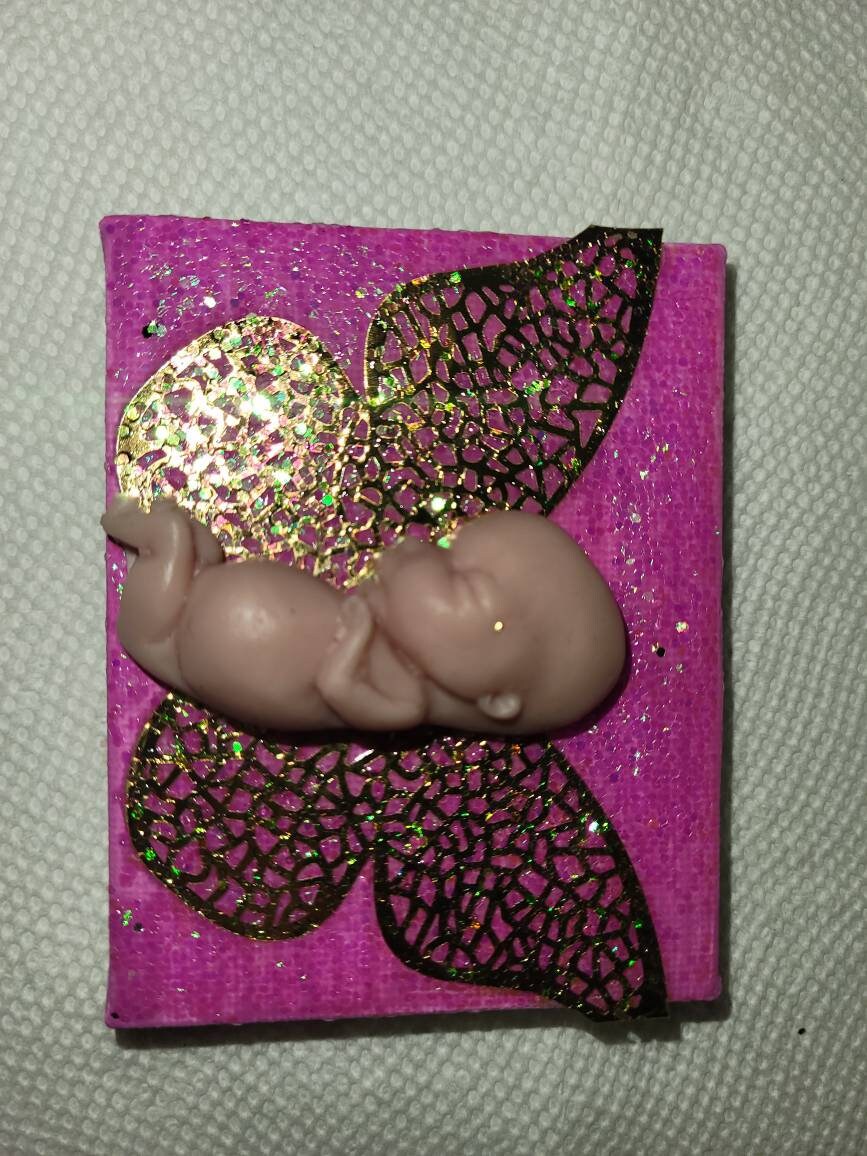 12 week gestational fetus baby fridge magnet with wings