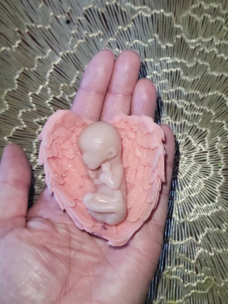 12 week gestational fetus memorial silicone baby in silicone wings heart