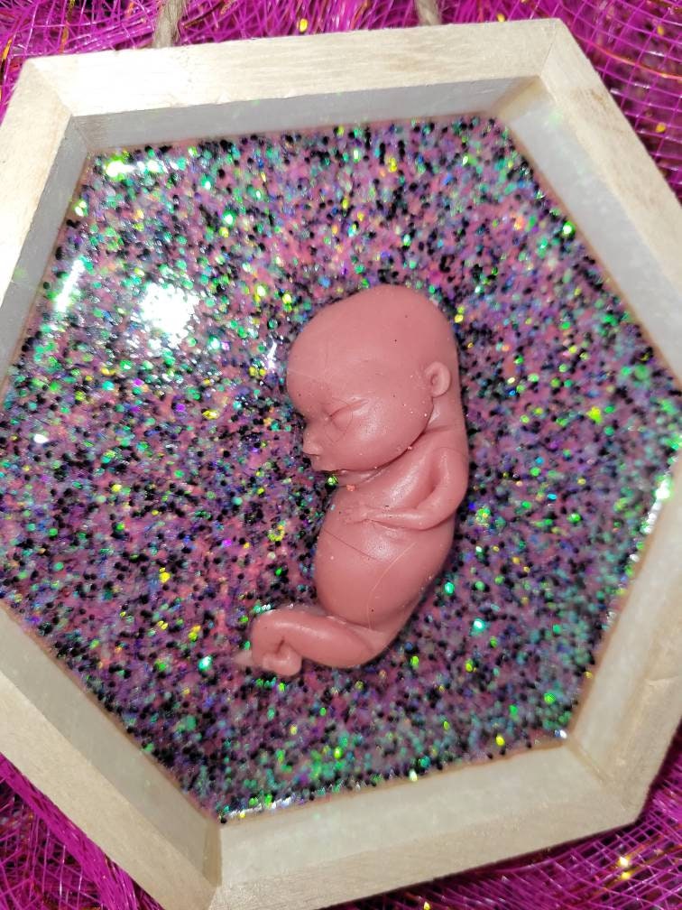 Ready to ship 13 week memorial fetus in resin wood frame