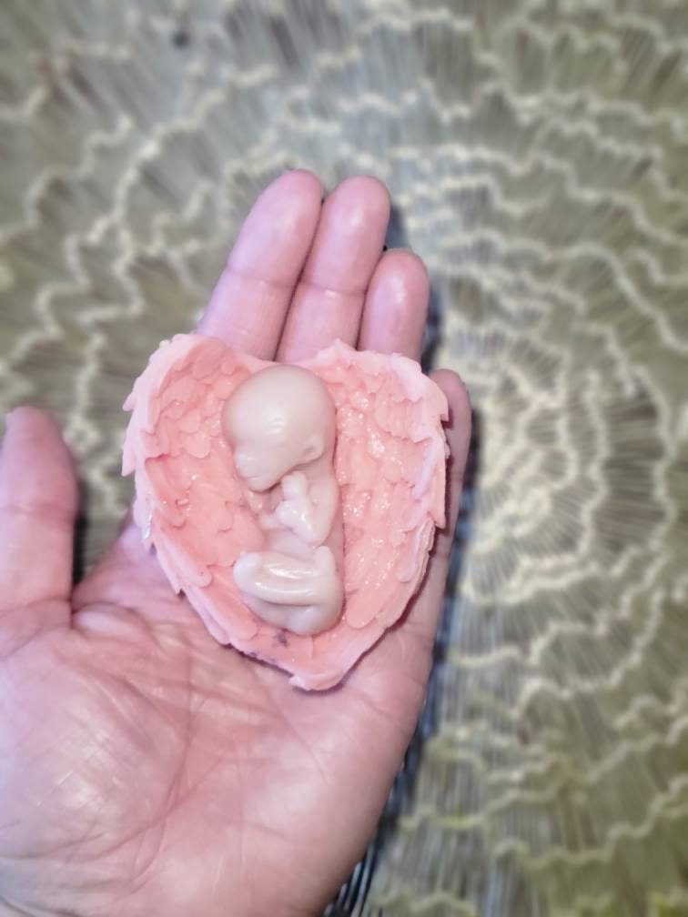 12 week gestational fetus memorial silicone baby in silicone wings heart