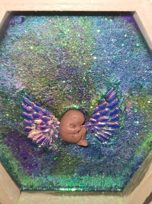 Ready to ship 9 week silicone fetus in frame with angel wings