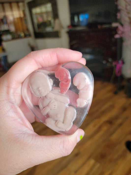 Resin heart with memorial silicone fetus's