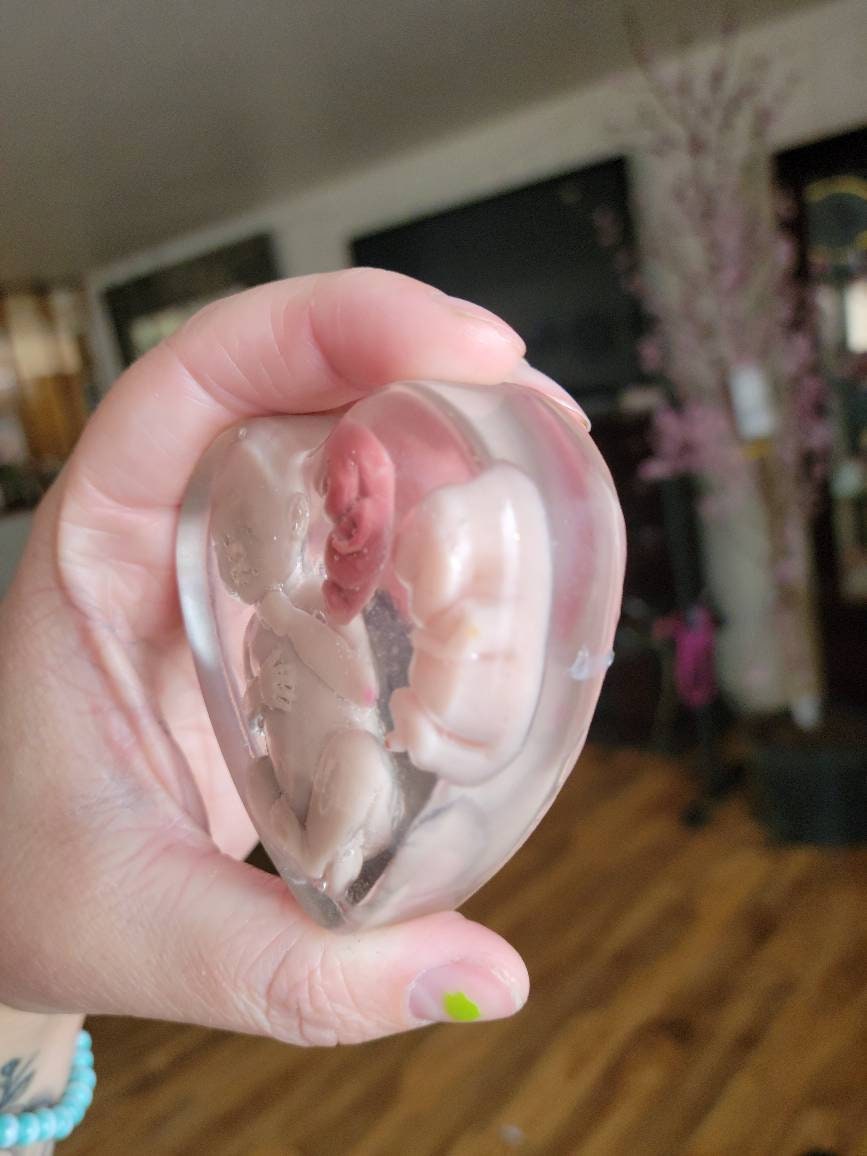 Resin heart with memorial silicone fetus's