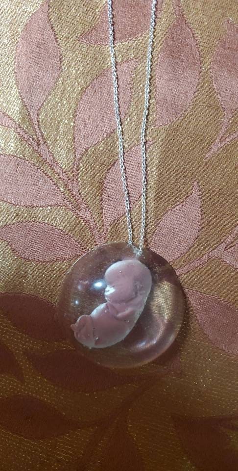 Memorial silicone fetus baby inside resin Necklace