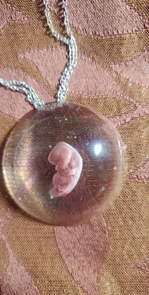 Memorial silicone fetus baby inside resin Necklace