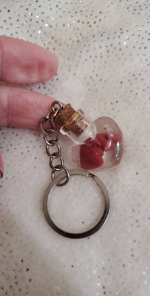 Memorial silicone baby fetus inside heart Keychain