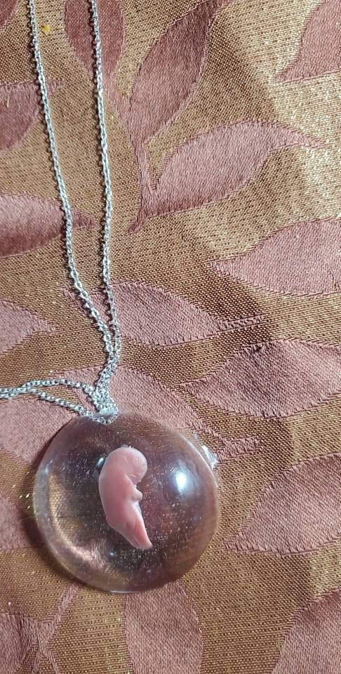 Memorial silicone fetus baby inside resin Necklace