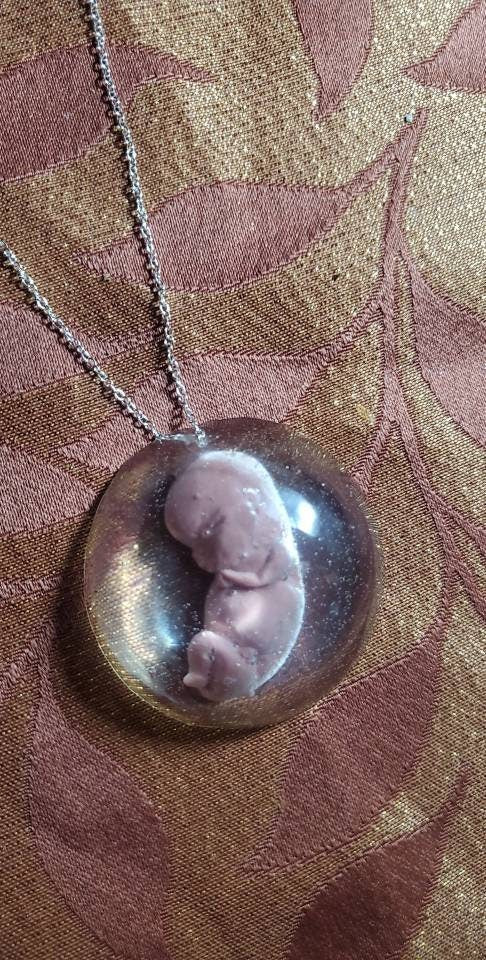 Memorial silicone fetus baby inside resin Necklace