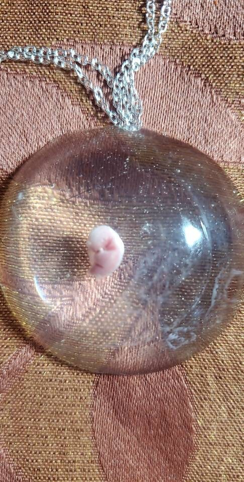 Memorial silicone fetus baby inside resin Necklace