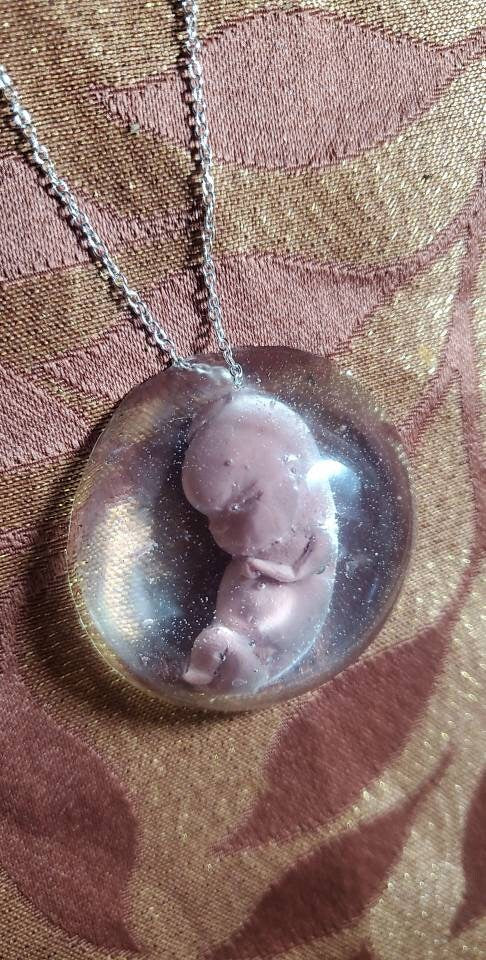 Memorial silicone fetus baby inside resin Necklace