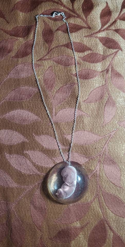 Memorial silicone fetus baby inside resin Necklace