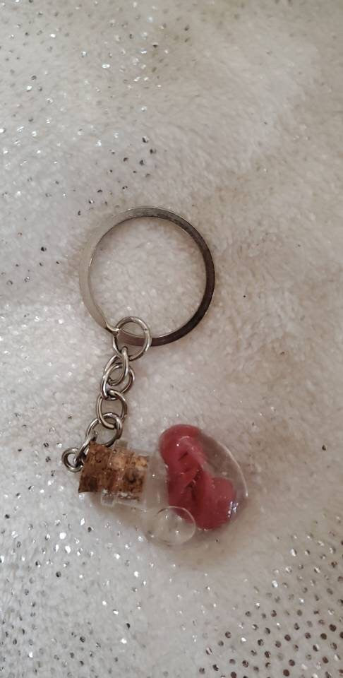 Memorial silicone baby fetus inside heart Keychain