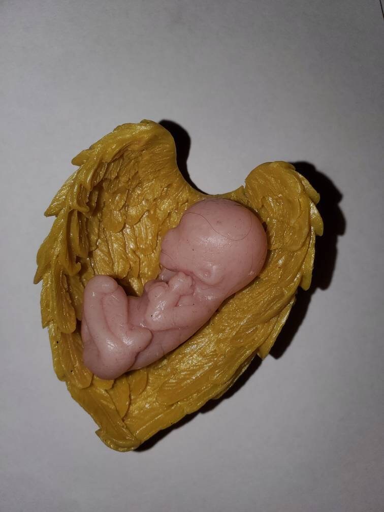 12 week gestational fetus memorial silicone baby in silicone wings heart