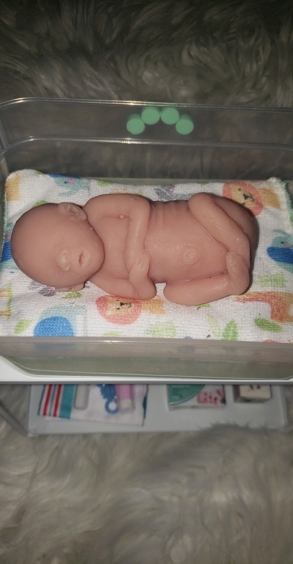 20 week gestational memorial fetus silicone baby curled up full body with back