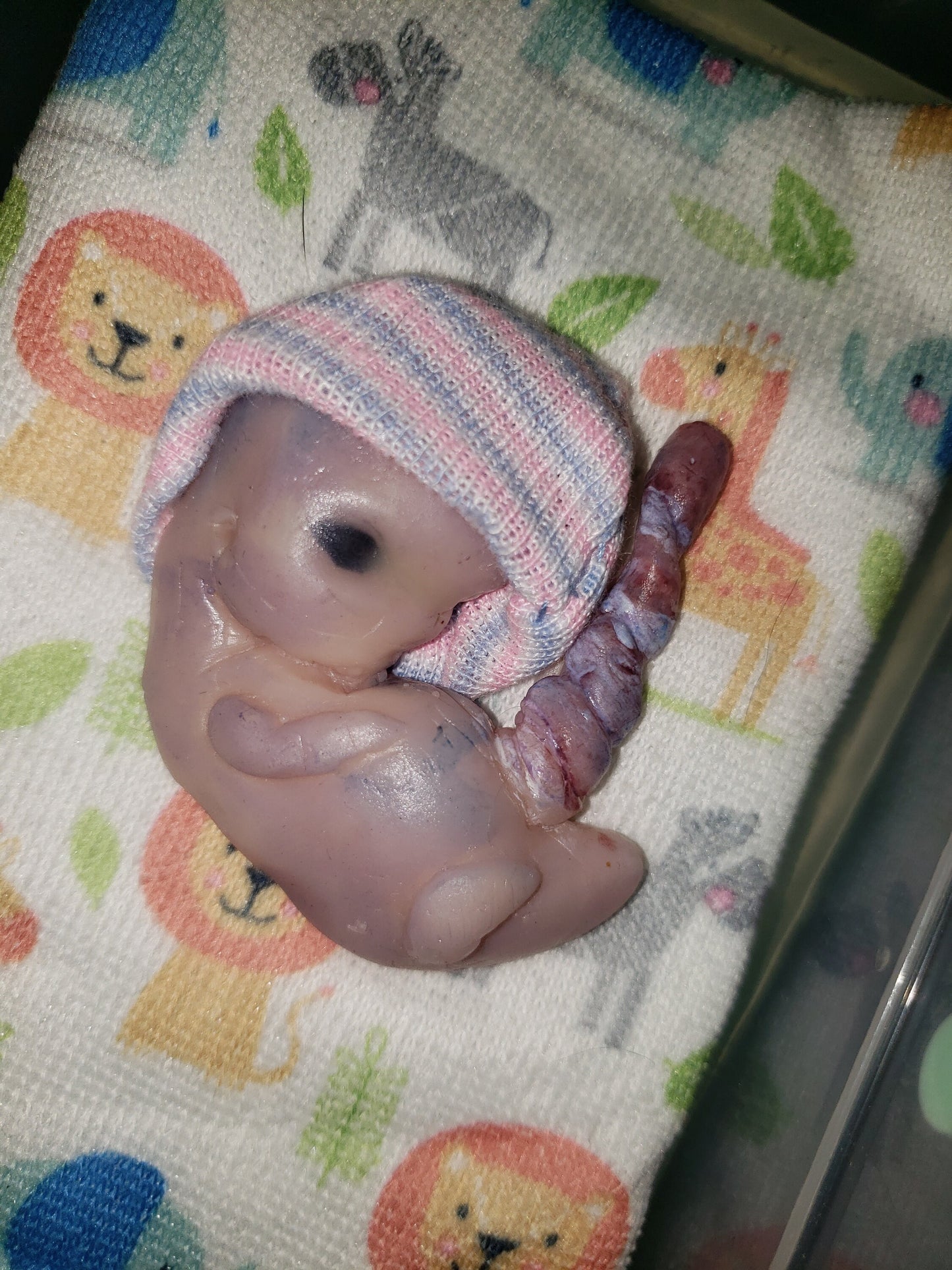 Fully painted 13 week sized gestation silicone fetus memorial baby with umbilical cord