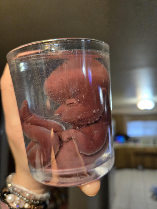 Memorial silicone fetus is glass jar resin