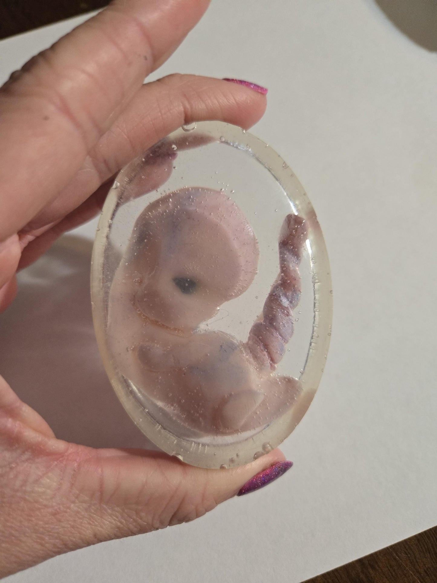 memorial silicone fetus baby inside resin keepsake