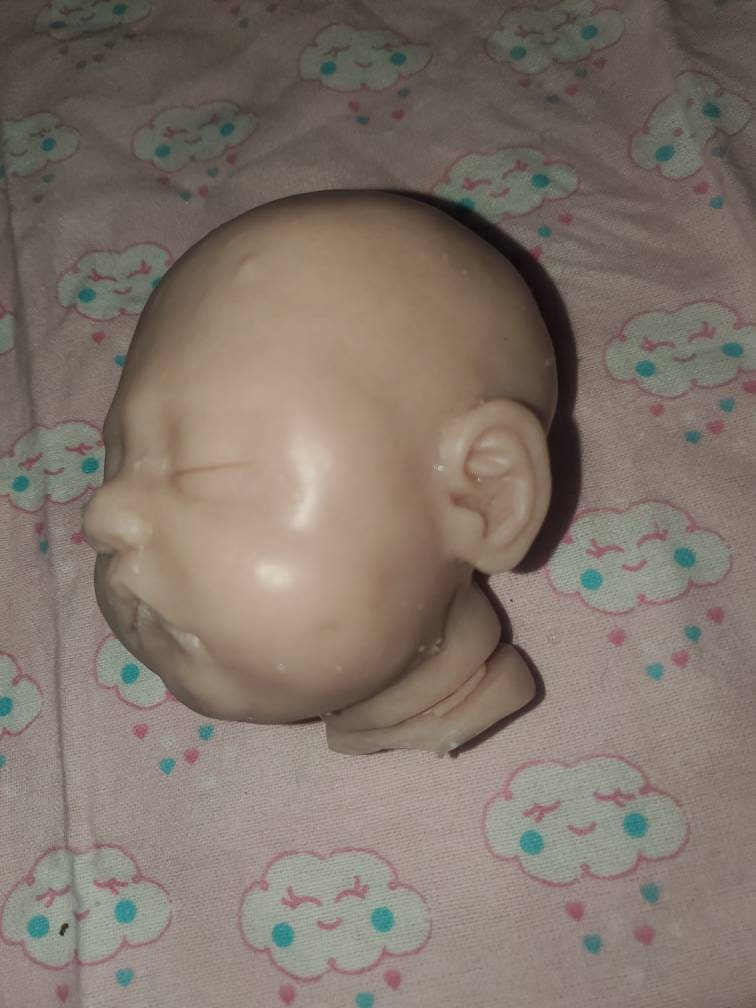 Silicone baby head for cuddle body  10" round 5" top to bottom