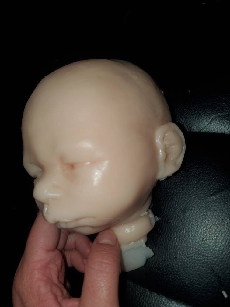 Silicone baby head open eyes for cuddle baby 15"