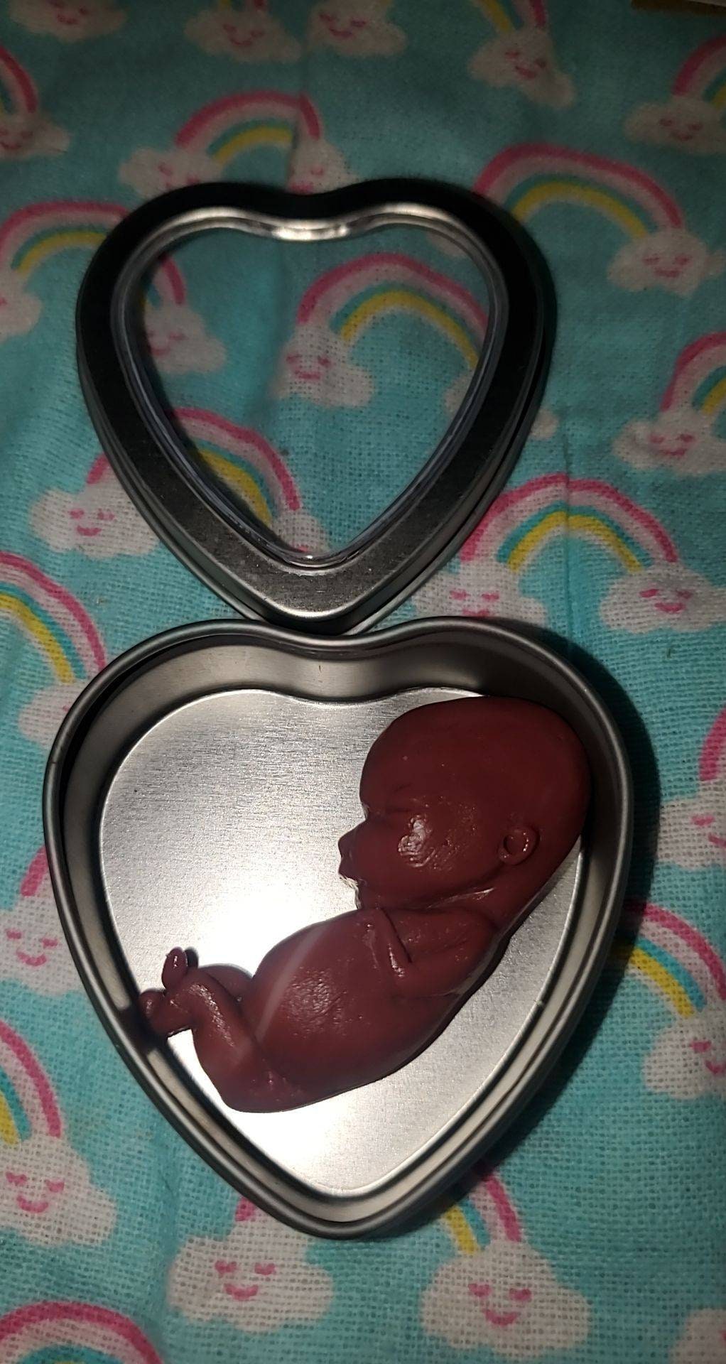 12 week gestation fetus baby memorial baby in tin heart keepsake