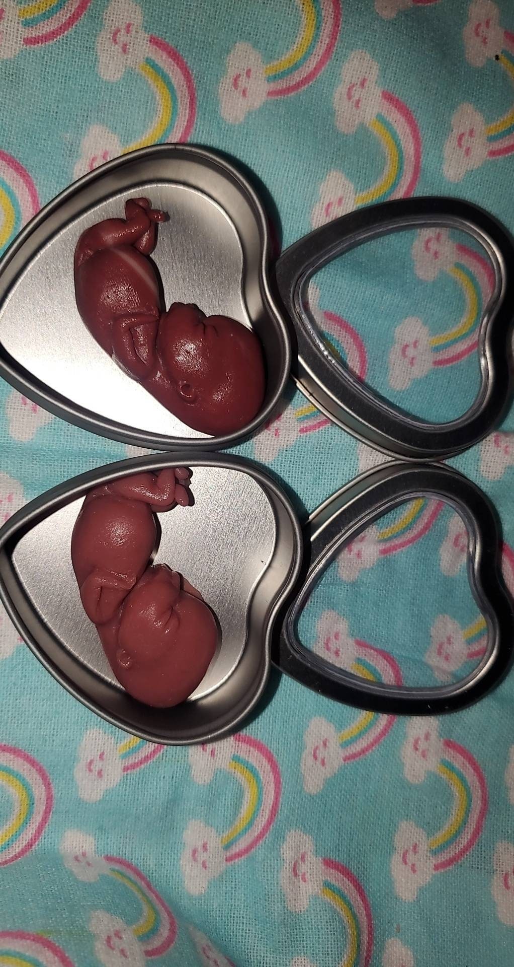 12 week gestation fetus baby memorial baby in tin heart keepsake