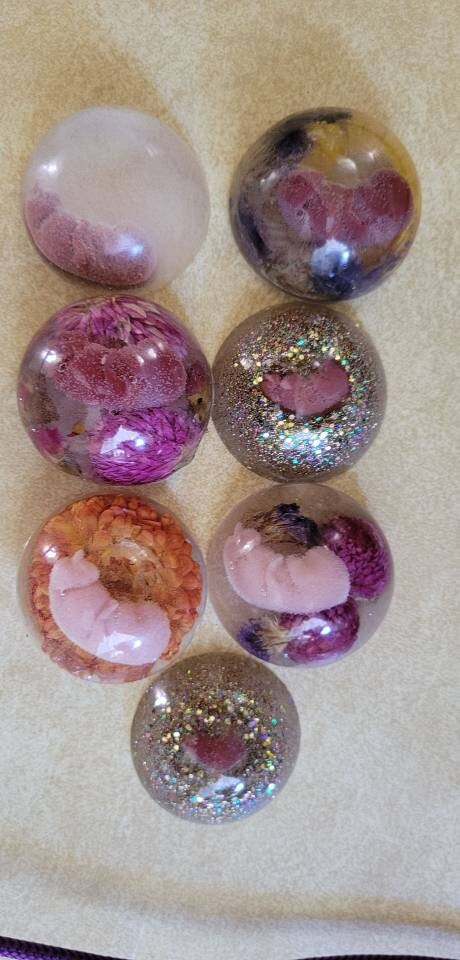 Silicone baby inside resin womb memorial fetus baby glitter or flowers