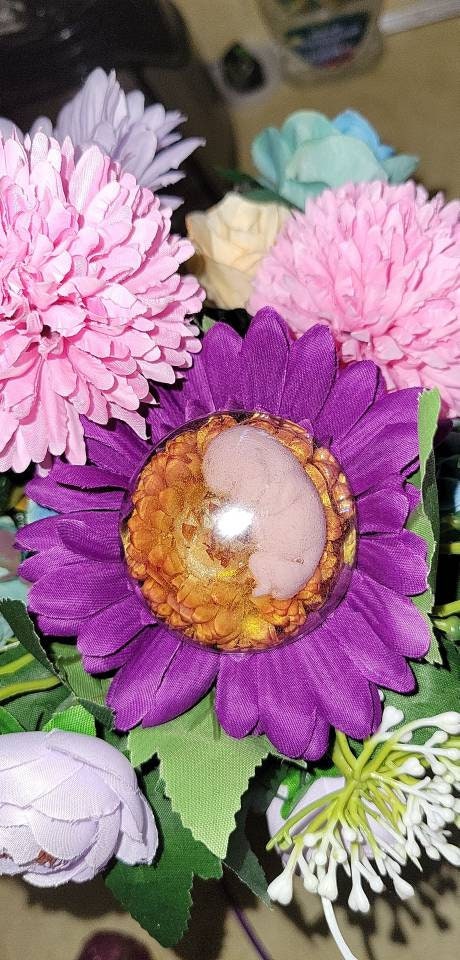 Silicone baby inside resin womb memorial fetus baby glitter or flowers