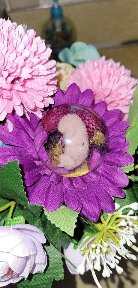 Silicone baby inside resin womb memorial fetus baby glitter or flowers
