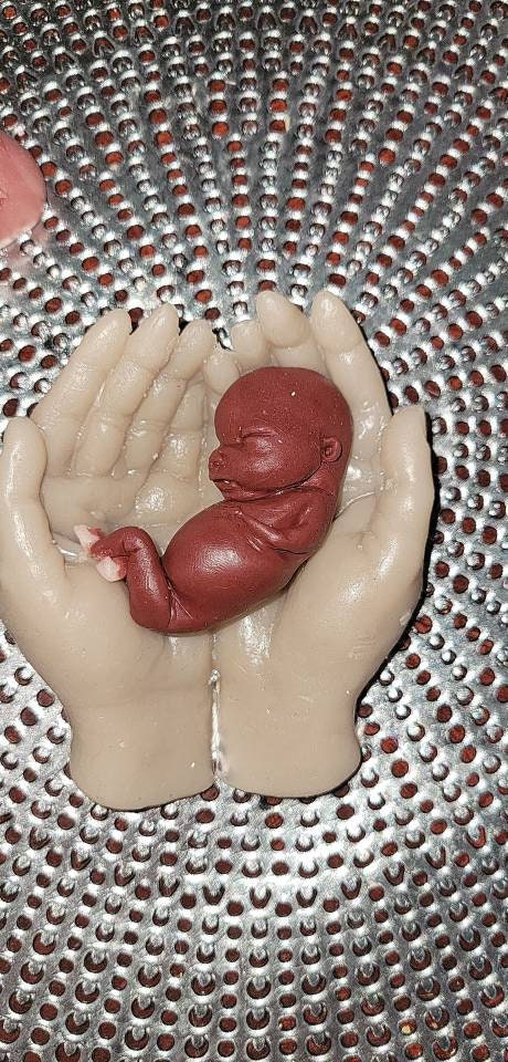 13 week silicone memorial baby fetus in silicone hands keepsake