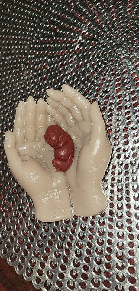 Memorial fetus babies silicone fetus and hands 10 or 11 week gestation