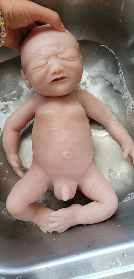 Full Body Silicone Baby Boy crying closed eyes 17" Alph