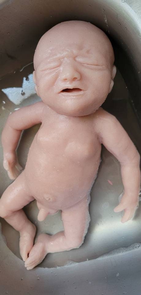 Full Body Silicone Baby Boy crying closed eyes 17" Alph