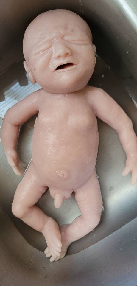 Full Body Silicone Baby Boy crying closed eyes 17" Alph