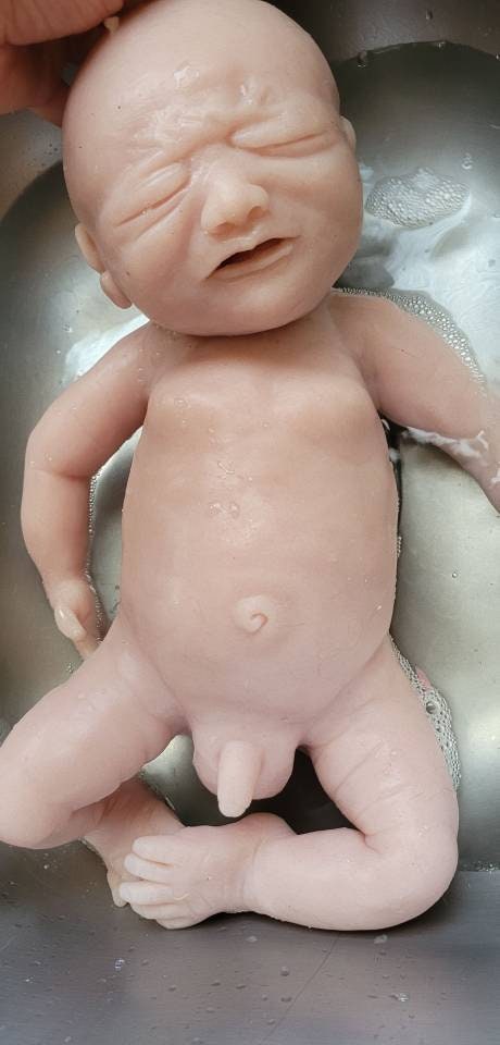 Full Body Silicone Baby Boy crying closed eyes 17" Alph