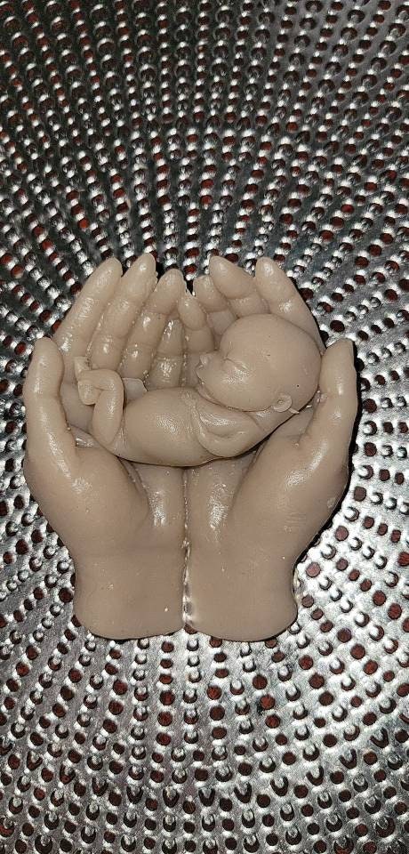 13 week silicone memorial baby fetus in silicone hands keepsake