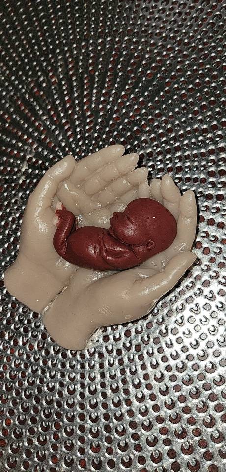 13 week silicone memorial baby fetus in silicone hands keepsake