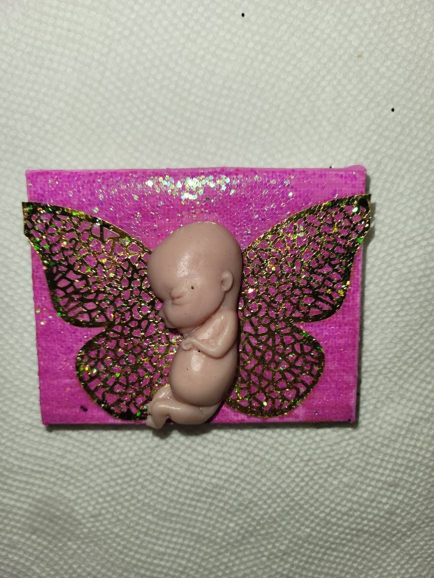 12 week gestational fetus baby fridge magnet with wings