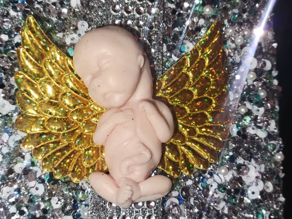 14 week silicone memorial fetus on angel wings