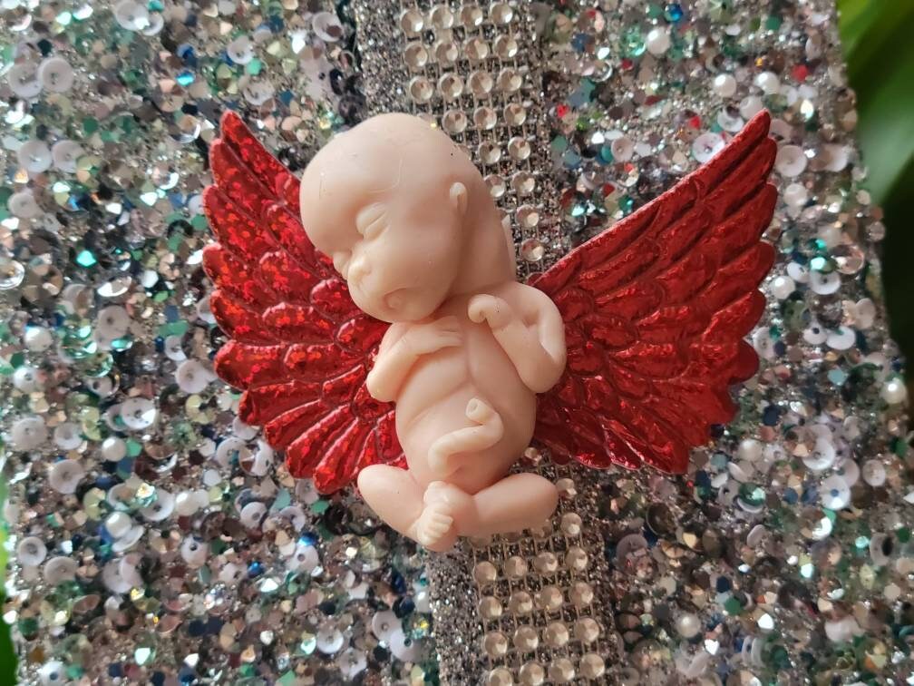 14 week silicone memorial fetus on angel wings