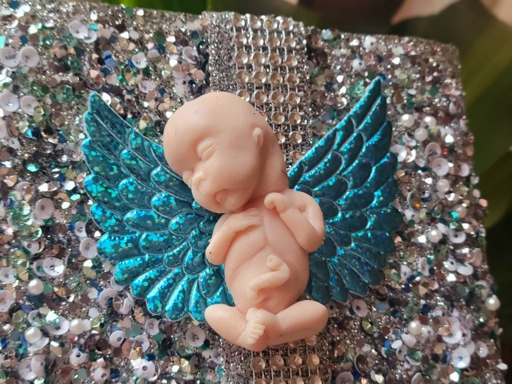 14 week silicone memorial fetus on angel wings