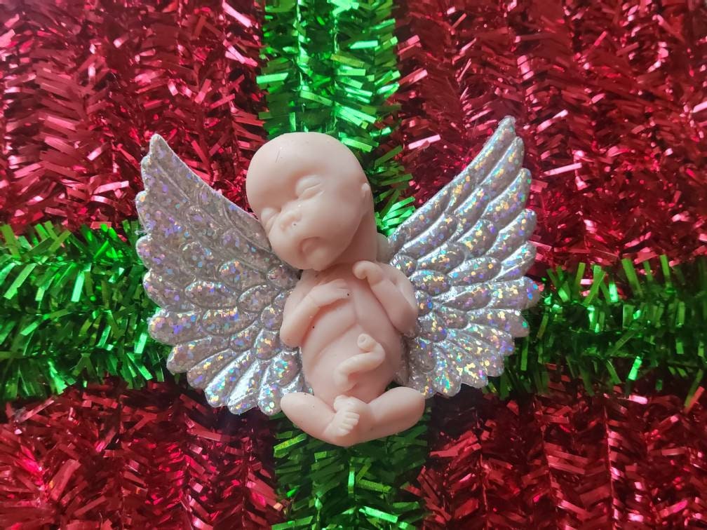 14 week silicone memorial fetus on angel wings