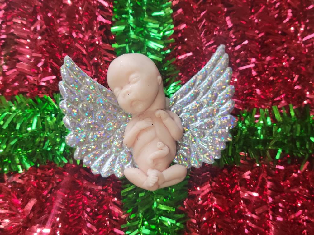 14 week silicone memorial fetus on angel wings