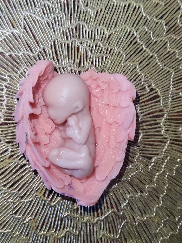 12 week gestational fetus memorial silicone baby in silicone wings heart