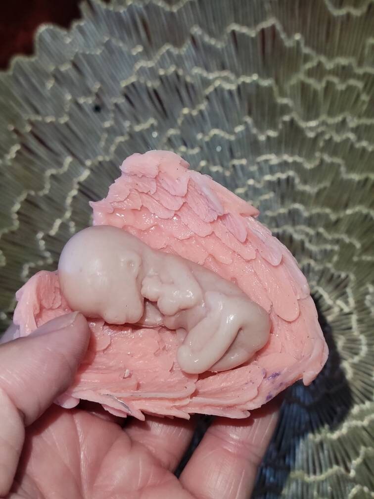 12 week gestational fetus memorial silicone baby in silicone wings heart