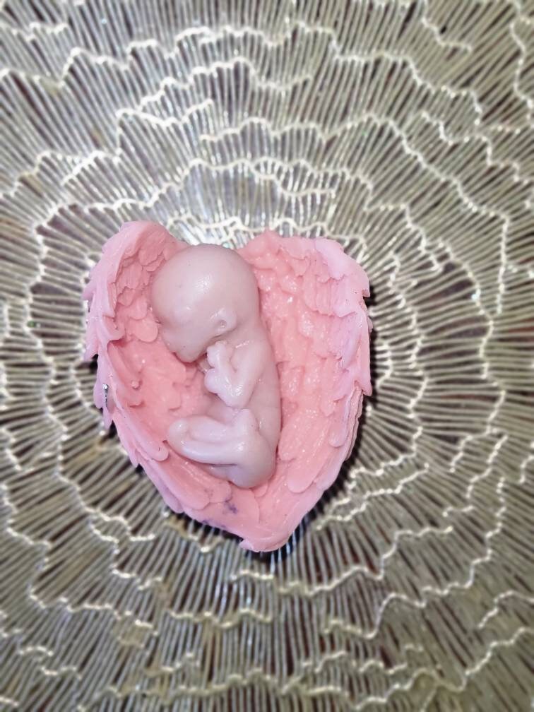 12 week gestational fetus memorial silicone baby in silicone wings heart