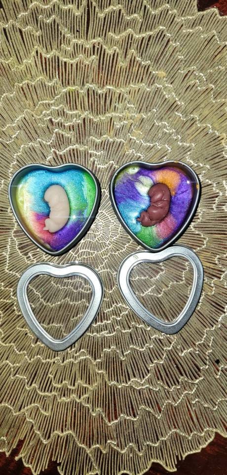 Silicone memorial fetus In tin heart resin rainbow